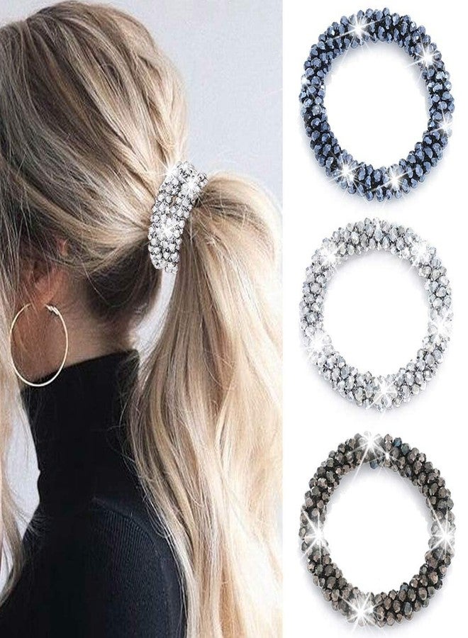 CAKURE Rhinestone Hair Tie Silver Ponytail Holder Sparkly Hair Jewelry Hair Accessories for Women and Girls (Pack of 3) - Image 1